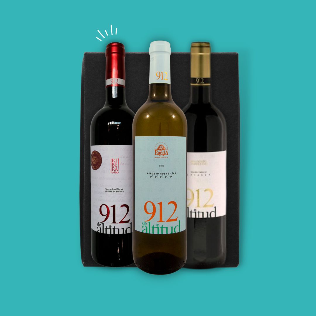 Botella de Vino Blanco 912 VERDEJO SOBRE LIAS, 912 ALTITUD “9 MESES” y 912 ALTITUD CRIANZA, Pack con 3 botellas de vino
